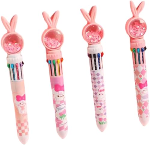 4 Stück Cartoon Rabbit Pen, Cartoon-Hase Stifte, Hase Kugelschreiber Paillettenstift, Mehrfarbiger Kugelschreiber, Versenkbare Kugelschreiber, einziehbarer 10 Farben Stifte für Kinder, Studenten von GUSHE