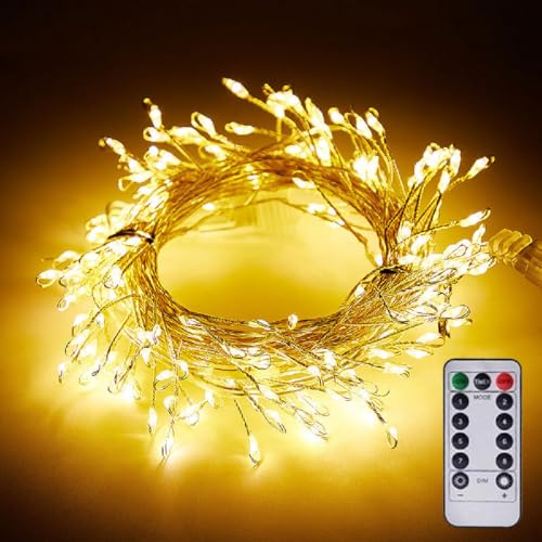 Copper Wire Firecracker Light String, USB Kupferdraht Lichterkette, Weihnachtsbeleuchtung mit Timer Fernbedienung, 8Modi Cluster Lichter für Weihnachtsbaum Hochzeit Geburtstag Party Décor (Warm, 6M) von GUSHE