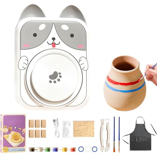Cute Animal Pottery Wheel Set for Kids,Elektrische Töpferscheibe für Kinder,Niedliche Töpferscheibe in Tierform,Töpfermaschine-Kunstset mit 6 Stück Ton,DIY-Tonkunstwerkzeug für Anfänger,Kinder (B) von GUSHE