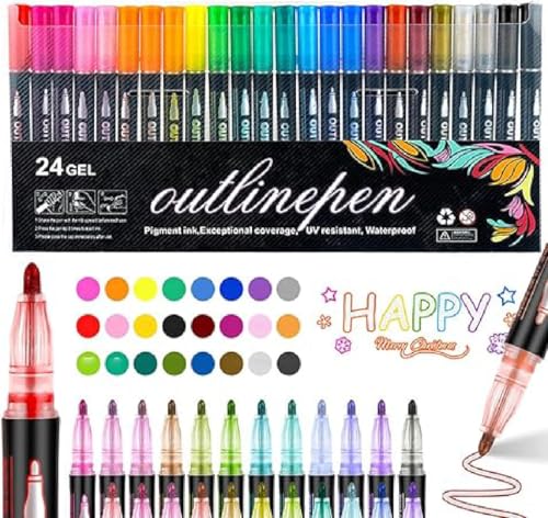 GUSHE Farbige Lightstick Graffiti Textmarker-Stifte, Doppellinien-Textmarker, Glitzerstifte Magische Stifte, Outline Magische Marker Stifte Set, für DIY Kunsthandwerk, Malen, Scrapbooking (24Color) von GUSHE