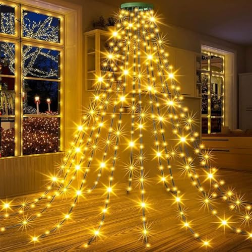 GUSHE Weihnachtsbaum-Wasserfalllichter mit Ring, Weihnachtsbaum Lichterkette, LED Christbaumbeleuchtung Dekor mit Fernbedienung, IP65 Wasserdicht Lichterkette Weihnachtsbeleuchtung Innen Außen (Warm) GUSHE Weihnachtsbaum-Wasserfalllichter mit Ring, Weihnachtsbaum Lichterkette, LED Christbaumbeleuchtung Dekor mit Fernbedienung, IP65 Wasserdicht Lichterkette Weihnachtsbeleuchtung Innen Außen (Warm) von GUSHE