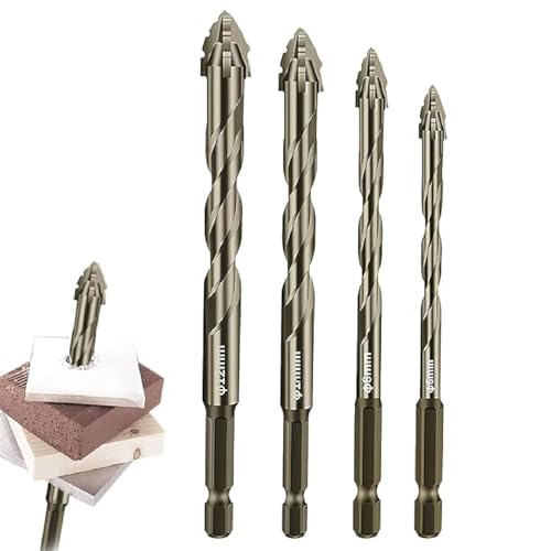 Vrsgs Drill Bits, Four Blade Serrated Eccentric Drill Bits, Exzentrischer Bohrer mit vier Schneiden und Sägezahn, Hochfeste Exzenterbohrer Satz für Fliesen Glas Keramik Holz Metall (6.8.10.12) von GUSHE