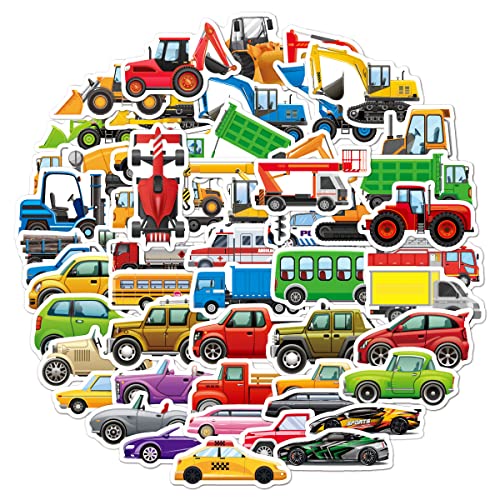 100 Stück Fahrzeug Aufkleber für Kinder - Wasserdichte Cartoon Auto, LKW, Bus Sticker für Wasserflasche, Scrapbook, Laptop, Skateboard - Teenager Geeignet von GUTCOOL