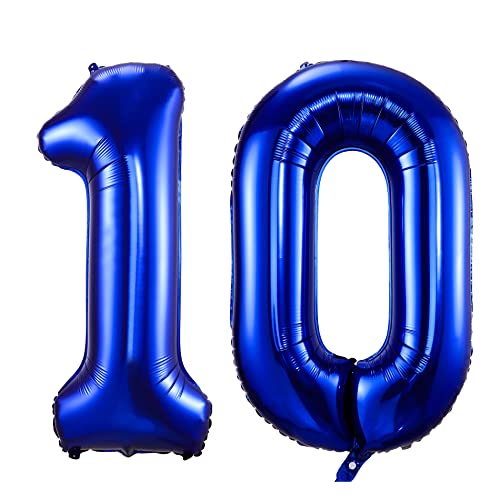 100cm Dunkelblau Luftballon Zahl 10 zum Geburtstag Fliegt Mit Helium Folienballon Geburtstagsdeko Ballon Zahl Deko zum Geburtstag (Dunkelblau, Zahl 10) von GUTCOOL