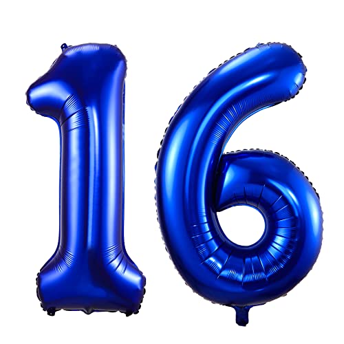 100cm Dunkelblau Luftballon Zahl 16 zum Geburtstag Fliegt Mit Helium Folienballon Geburtstagsdeko Ballon Zahl Deko zum Geburtstag (Dunkelblau, Zahl 16) von GUTCOOL