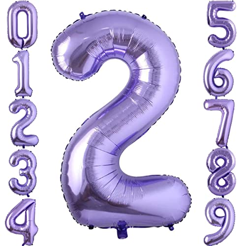 100cm Lila 2 Luftballon Zahl 2 Folienballon zum Geburtstag Fliegt Mit Helium Folienballon Geburtstagsdeko Ballon Zahl Deko zum Geburtstag (Lila, Zahl 2) von GUTCOOL