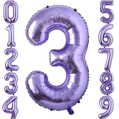 100cm Lila 3 Luftballon Zahl 3 Folienballon zum Geburtstag Fliegt Mit Helium Folienballon Geburtstagsdeko Ballon Zahl Deko zum Geburtstag (Lila, Zahl 3) von GUTCOOL