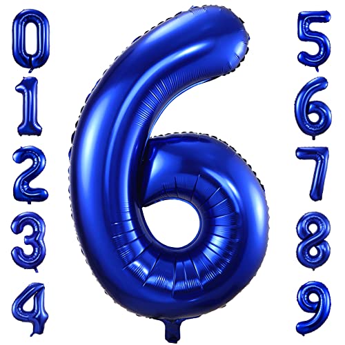 blau luftballon zahl 6 zum geburtstag fliegt mit helium folienballon 40" 100cm XXL Riesen geburtstagsdeko ballon zahl deko zum geburtstag (Zahl 6) von GUTCOOL
