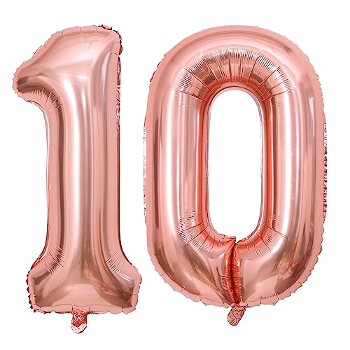 Roségold Luftballon 10 Geburtstag 100cm Riesen Folienballon Zahl 10 Geburtstagsdeko Mädchen Frau Ballon Zahl Deko zum Geburtstag. Fliegt mit Helium. von GUTCOOL
