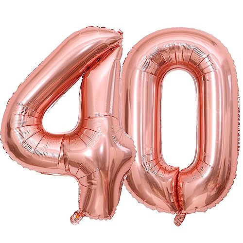 Roségold Luftballon 40 Geburtstag 100cm Riesen Folienballon Zahl 40 Geburtstagsdeko Mädchen Frau Ballon Zahl Deko zum Geburtstag. Fliegt mit Helium. von GUTCOOL