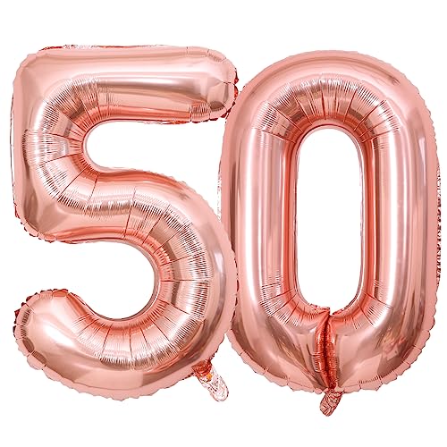 Roségold Luftballon 50 Geburtstag 100cm Riesen Folienballon Zahl 50 Geburtstagsdeko Mädchen Frau Ballon Zahl Deko zum Geburtstag. Fliegt mit Helium. von GUTCOOL