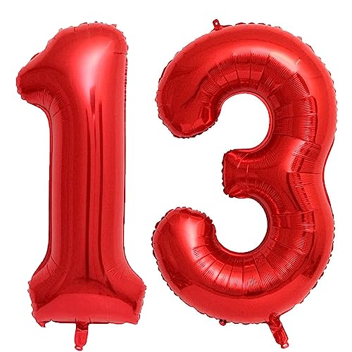 Luftballon 13. Geburtstag Zahl 13 Rot XXL Riesen Folienballon 100cm Geburtstagsdeko Mädchen Frau Ballon Zahl Deko zum Geburtstag. Fliegt mit Helium. (Rot, Zahl 13) von GUTCOOL