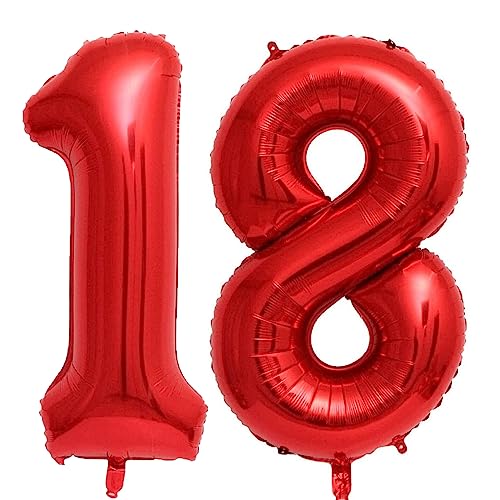 Luftballon 18. Geburtstag Zahl 18 Rot XXL Riesen Folienballon 100cm Geburtstagsdeko Mädchen Frau Ballon Zahl Deko zum Geburtstag. Fliegt mit Helium. (Rot, Zahl 18) von GUTCOOL