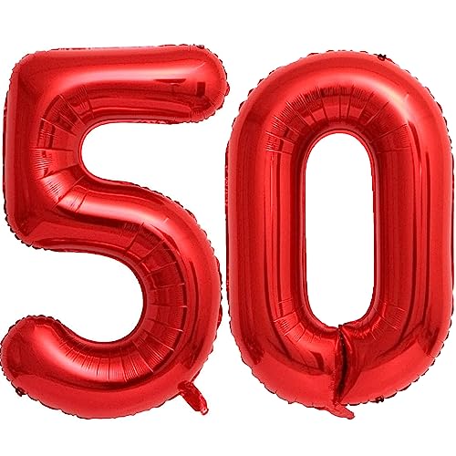 Luftballon 50. Geburtstag Zahl 50 Rot XXL Riesen Folienballon 100cm Geburtstagsdeko Frau Ballon Zahl Deko zum Geburtstag. Fliegt mit Helium. (Rot, Zahl 50) von GUTCOOL