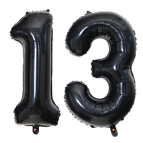 Schwarz Luftballon Zahl 13 XXL Riesige Folienballon 100cm Geburtstagsdeko, Ballon Zahl 13 Deko für Männer Junge Mädchen Frauen Geburtstagsparty Deko (Schwarz, Zahl 13) von GUTCOOL