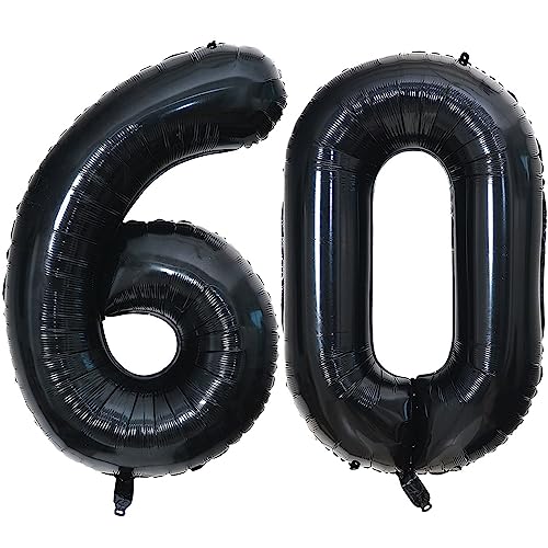 GUTCOOL Schwarz Luftballon Zahl 60 XXL Riesige Folienballon 100cm Geburtstagsdeko, Ballon Zahl 60 Deko für Männer Frauen Geburtstagsparty Deko (Schwarz, Zahl 60) von GUTCOOL