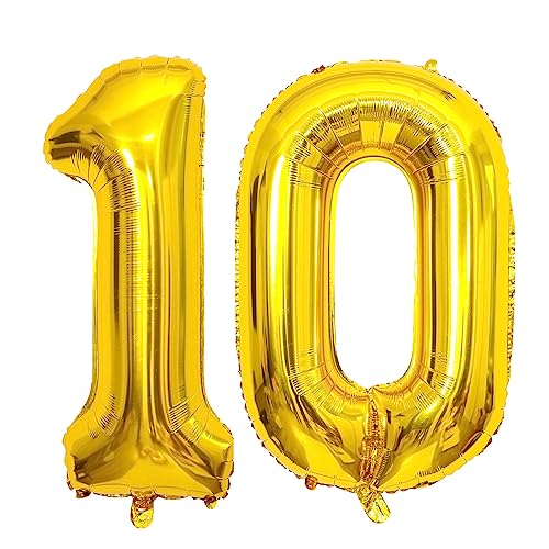 Gold Luftballon 10. Geburtstag Zahl 10 XXL Riesen Folienballon 100cm Geburtstagsdeko Mädchen Junge Ballon Zahl Deko zum Geburtstag von GUTCOOL