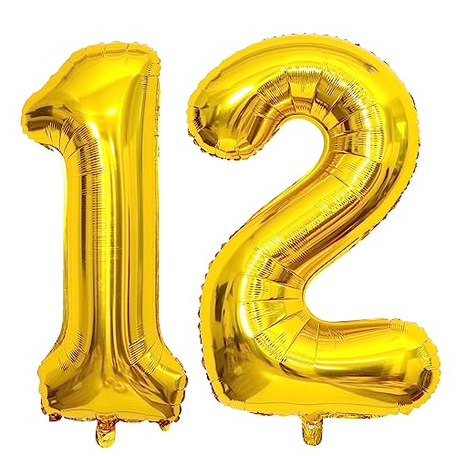 Gold Luftballon 12. Geburtstag Zahl 12 XXL Riesen Folienballon 100cm Geburtstagsdeko Mädchen Junge Ballon Zahl Deko zum Geburtstag von GUTCOOL