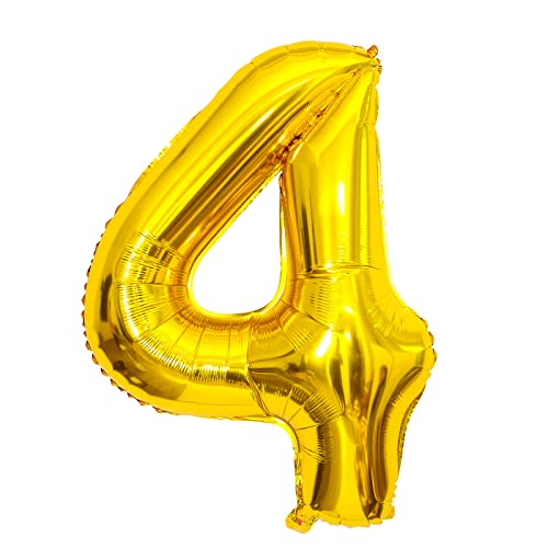Gold Luftballon 4. Geburtstag Zahl 4 XXL Riesen Folienballon 100cm Geburtstagsdeko Mädchen Junge Ballon Zahl Deko zum Geburtstag (Gold, Zahl 4) von GUTCOOL