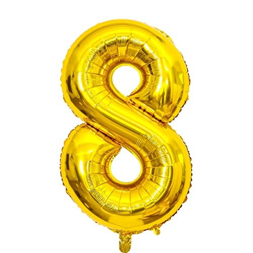 Gold Luftballon 8. Geburtstag Zahl 8 XXL Riesen Folienballon 100cm Geburtstagsdeko Mädchen Junge Ballon Zahl Deko zum Geburtstag (Gold, Zahl 8) von GUTCOOL
