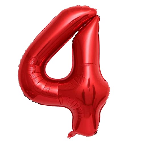 Luftballon 4. Geburtstag Zahl 4 Rot XXL Riesen Folienballon 100cm Geburtstagsdeko Mädchen Frau Ballon Zahl Deko zum Geburtstag. Fliegt mit Helium. (Rot, Zahl 4) von GUTCOOL