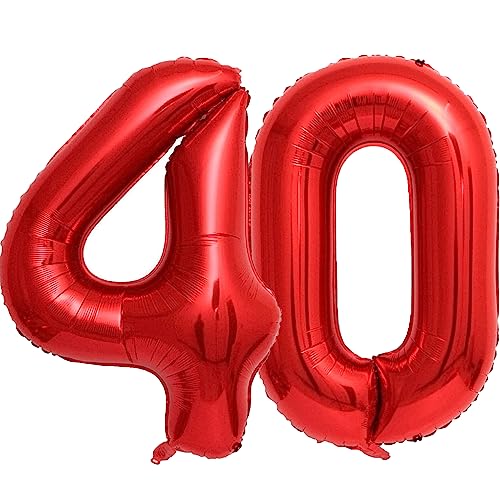 Luftballon 40. Geburtstag Zahl 40 Rot XXL Riesen Folienballon 100cm Geburtstagsdeko Frau Ballon Zahl Deko zum Geburtstag. Fliegt mit Helium. (Rot, Zahl 40) von GUTCOOL