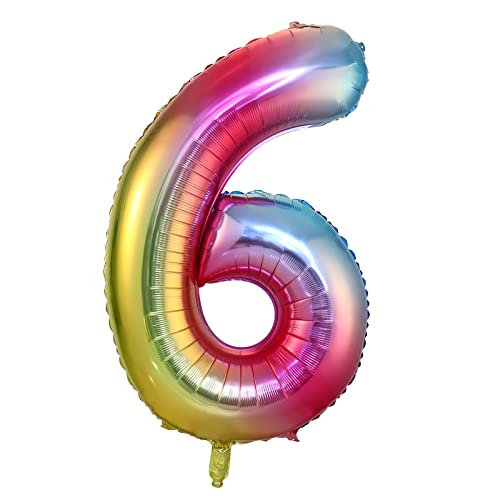 Luftballon 6. Geburtstag Zahl 6 Regenbogen XXL Riesen Folienballon 100cm Jungen Mädchen Geburtstagsdeko Ballon Zahl Deko zum Geburtstag (Regenbogen, Zahl 6) von GUTCOOL
