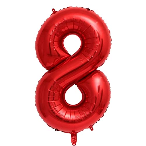 Luftballon 8. Geburtstag Zahl 8 Rot XXL Riesen Folienballon 100cm Geburtstagsdeko Mädchen Frau Ballon Zahl Deko zum Geburtstag. Fliegt mit Helium. (Rot, Zahl 8) von GUTCOOL