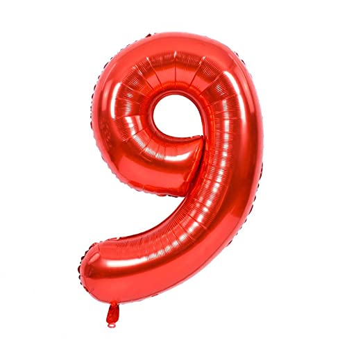 Luftballon 9. Geburtstag Zahl 9 Rot XXL Riesen Folienballon 100cm Geburtstagsdeko Mädchen Frau Ballon Zahl Deko zum Geburtstag. Fliegt mit Helium. (Rot, Zahl 9) von GUTCOOL