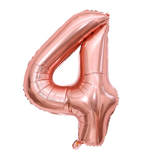 Luftballon Geburtstag Zahl 4 Roségold XXL Riesen Folienballon 100cm Geburtstagsdeko Mädchen Frau Ballon Zahl Deko zum Geburtstag. Fliegt mit Helium. (Roségold, Zahl 4) von GUTCOOL