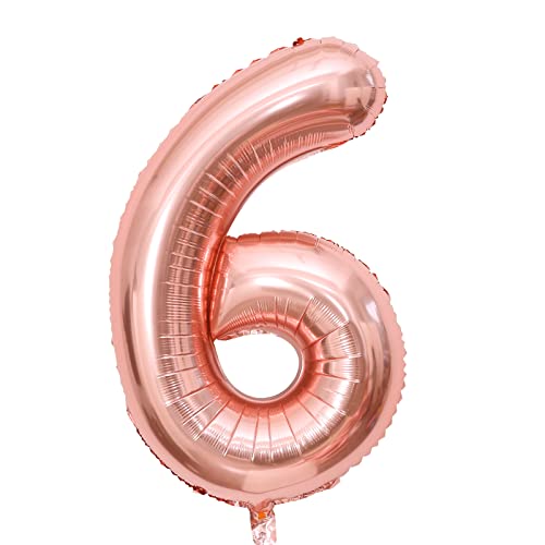 Luftballon Geburtstag Zahl 6 Roségold XXL Riesen Folienballon 100cm Geburtstagsdeko Mädchen Frau Ballon Zahl Deko zum Geburtstag. Fliegt mit Helium. (Roségold, Zahl 6) von GUTCOOL