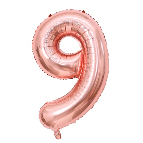 Luftballon Geburtstag Zahl 9 Roségold XXL Riesen Folienballon 100cm Geburtstagsdeko Mädchen Frau Ballon Zahl Deko zum Geburtstag. Fliegt mit Helium. (Roségold, Zahl 9) von GUTCOOL