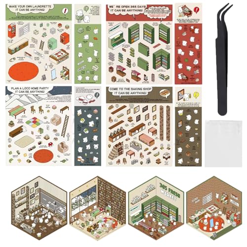 GUTERTOP 4 Sets 3D Sticker Scene, Lustige Diy-Room Sticker Book, Sticker Scene Machen Sie Ihren Eigenen Supermarkt, Restaurant, Buchhandlung, Geeignet für Kinder um Stress Abzubauen GUTERTOP 4 Sets 3D Sticker Scene, Lustige Diy-Room Sticker Book, Sticker Scene Machen Sie Ihren Eigenen Supermarkt, Restaurant, Buchhandlung, Geeignet für Kinder um Stress Abzubauen von GUTERTOP
