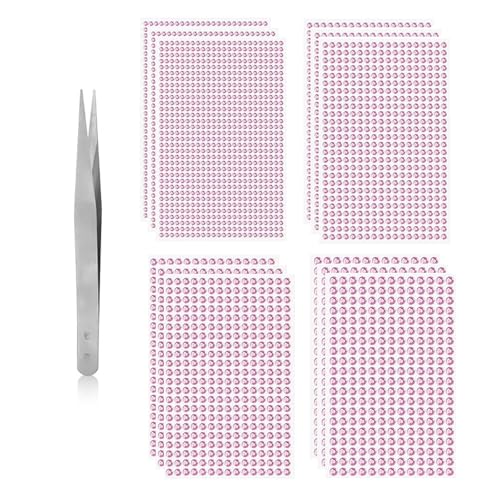 GUTERTOP 5256 Stück Glitzersteine Selbstklebend, Strasssteine Selbstklebend, 3/4/5/6mm Runde Schmucksteine zum Aufkleben für Kinder Handwerke mit 1 Pinzette (Rosa) von GUTERTOP