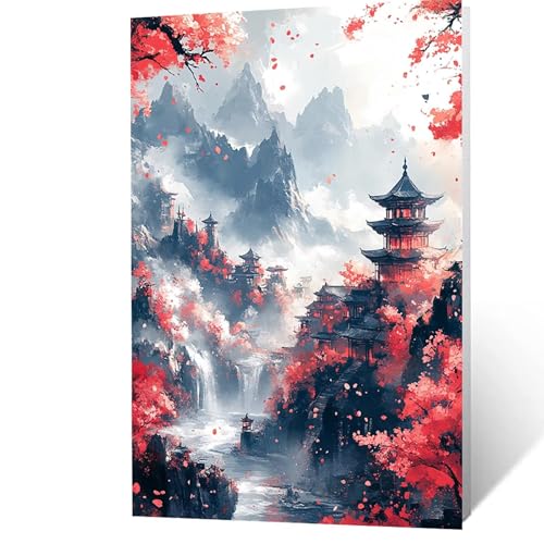 Malen Nach Zahlen Erwachsene, Malen Nach Zahlen Berg, DIY Set Erwachsene mit Leinwand Bilder Landschaft 95x70cm Acrylfarben Set Pinselset, Wandbilder Bastelset Deko Wohnzimmer Geschenke YH2F-2673 von GUUOYUAL
