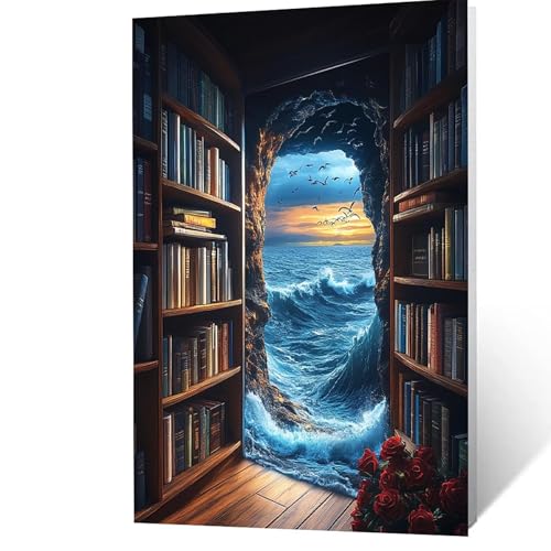 Malen Nach Zahlen Erwachsene, Malen Nach Zahlen Bücherregal, DIY Set Erwachsene mit Leinwand Bilder Meer 40 x 55 CM Acrylfarben Set Pinselset, Wandbilder Bastelset Deko Wohnzimmer Geschenke YH2F-2986 Malen Nach Zahlen Erwachsene, Malen Nach Zahlen Bücherregal, DIY Set Erwachsene mit Leinwand Bilder Meer 40 x 55 CM Acrylfarben Set Pinselset, Wandbilder Bastelset Deko Wohnzimmer Geschenke YH2F-2986 von GUUOYUAL