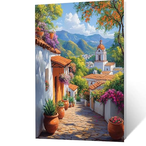 Malen Nach Zahlen Erwachsene, Malen Nach Zahlen Kleine Stadt, DIY Set Erwachsene mit Leinwand Bilder Straßenansicht 55 x 40 CM Acrylfarben Set Pinselset, Wandbilder Bastelset Zimmer Deko YH2F-0717 Malen Nach Zahlen Erwachsene, Malen Nach Zahlen Kleine Stadt, DIY Set Erwachsene mit Leinwand Bilder Straßenansicht 55 x 40 CM Acrylfarben Set Pinselset, Wandbilder Bastelset Zimmer Deko YH2F-0717 von GUUOYUAL