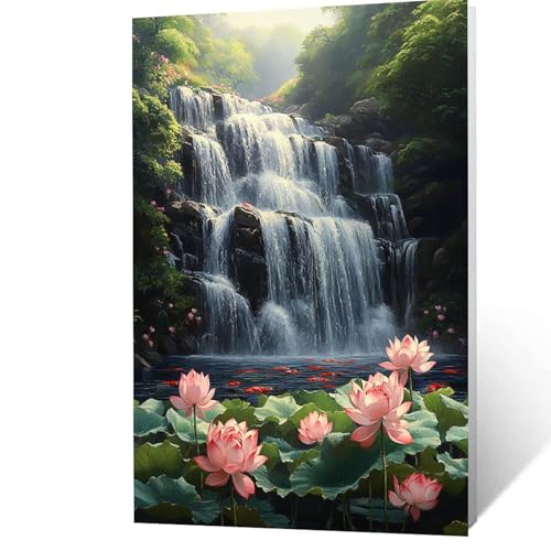 Malen Nach Zahlen Erwachsene, Malen Nach Zahlen Wasserfall, DIY Set Erwachsene mit Leinwand Bilder Blume 50 x 70 cm Acrylfarben Set Pinselset, Wandbilder Bastelset Deko Wohnzimmer Geschenke YH2F-2579 von GUUOYUAL
