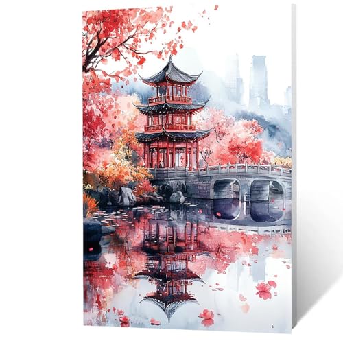 Malen Nach Zahlen Erwachsene 30x40 cm, Malen Nach Zahlen Kinder Japan, DIY Basteln Erwachsene Leinwand Bilder Landschaft, Paint by Numbers for Adults,Wanddeko Wohnzimmer Geschenke für Frauen YH2F-2521 von GUUOYUAL