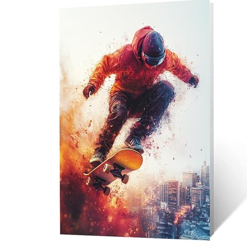 Malen Nach Zahlen Erwachsene 40x30 cm, Malen Nach Zahlen Kinder Skateboard, DIY Basteln Erwachsene Leinwand Bilder Stadt, Paint by Numbers for Adults,Wanddeko Wohnzimmer Geschenke für Frauen YH2F-3551 von GUUOYUAL