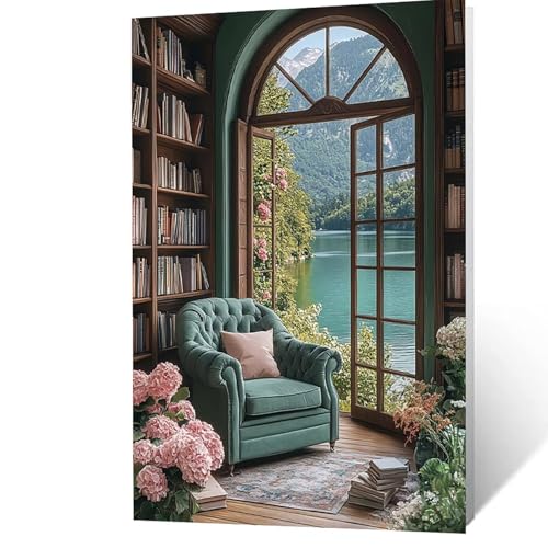 Malen Nach Zahlen Erwachsene 60x80 cm, Malen Nach Zahlen Kinder Bücherregal, DIY Basteln Erwachsene Leinwand Bilder Blume, Paint by Numbers for Adults, Deko Wohnzimmer Geschenke für Frauen YH2F-3427 von GUUOYUAL