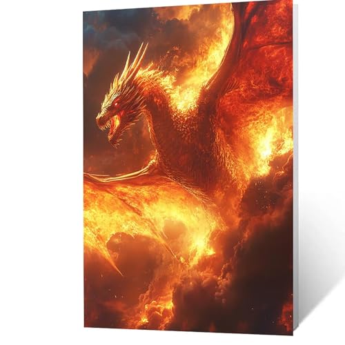 Malen Nach Zahlen Erwachsene 60x80 cm, Malen Nach Zahlen Kinder Drachen, DIY Basteln Erwachsene Leinwand Bilder Flamme, Paint by Numbers for Adults, Wanddeko Wohnzimmer Geschenke für Frauen YH2F-3422 von GUUOYUAL