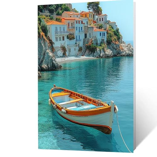Malen Nach Zahlen Erwachsene 70x50 CM, Malen Nach Zahlen Kinder Boot, DIY Basteln Erwachsene Leinwand Bilder Kleine Stadt, Paint by Numbers for Adults, Deko Wohnzimmer Geschenke für Frauen YH2F-0667 von GUUOYUAL