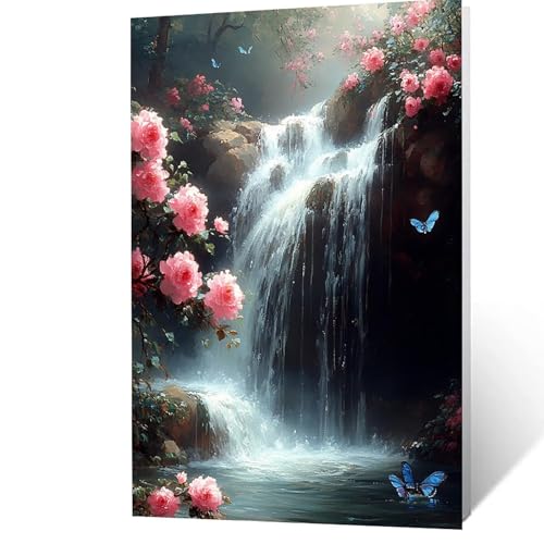 Malen Nach Zahlen Erwachsene 70x50 cm, Malen Nach Zahlen Kinder Wasserfall, DIY Basteln Erwachsene Leinwand Bilder Schmetterling, Paint by Numbers for Adults,Zimmer Deko Geschenke für Frauen YH2F-3558 von GUUOYUAL