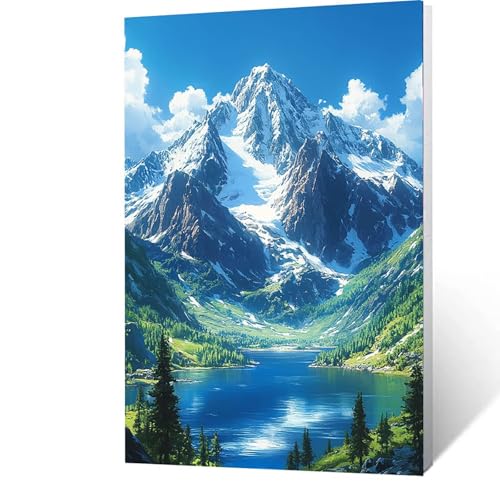 Malen Nach Zahlen Erwachsene Kinder Anfänger Berg DIY Handgemalt Ölgemälde auf Leinwand Kit für Home Deko oder Geburtstag Weihnachten Geschenk für Männer Mit Acrylfarben und Pinsel See 50x70cm 6-H- 2 von GUUOYUAL