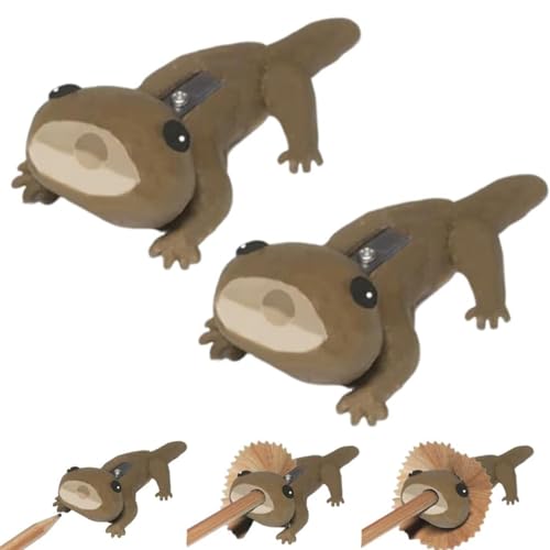 Kleiner Echsenstiftschärfer, niedlicher Cartoon Green Rackhalle Echsenformen Formen Bleistiftspitzer, lustige Handbuch tragbare Holzbearbeitung, Kawaii Tierstationärgeschenke, für Kinder (2pcs) von GUUZETU