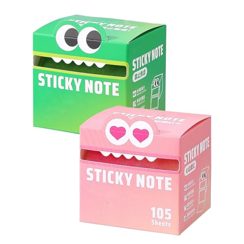 Niedliche Monstermuster klebriger Note, farbenfrohe transparente Auszugsschachtel, selbstklebende Post-Memo-Pads, Pastellnotenpads, Small to Do List, für Büro/Schule, 105 Blätter (A1) von GUUZETU