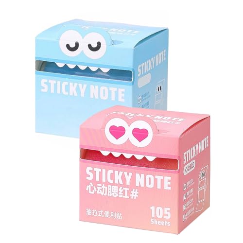 Niedliche Monstermuster klebriger Note, farbenfrohe transparente Auszugsschachtel, selbstklebende Post-Memo-Pads, Pastellnotenpads, Small to Do List, für Büro/Schule, 105 Blätter (A2) von GUUZETU