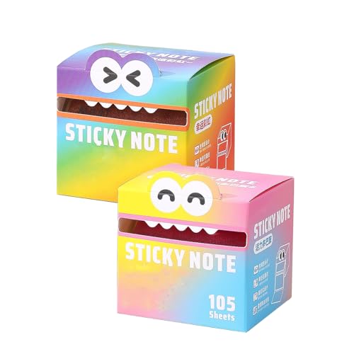 Niedliche Monstermuster klebriger Note, farbenfrohe transparente Auszugsschachtel, selbstklebende Post-Memo-Pads, Pastellnotenpads, Small to Do List, für Büro/Schule, 105 Blätter (A3) von GUUZETU