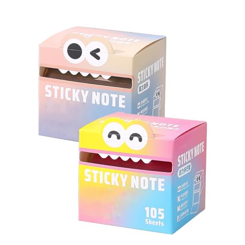Niedliche Monstermuster klebriger Note, farbenfrohe transparente Auszugsschachtel, selbstklebende Post-Memo-Pads, Pastellnotenpads, Small to Do List, für Büro/Schule, 105 Blätter (A4) von GUUZETU